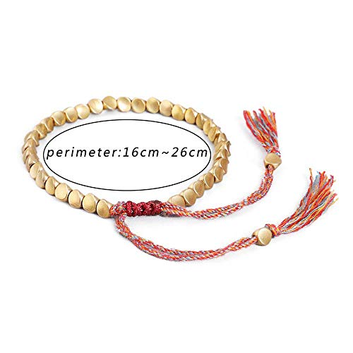 Acxico 2Pcs Tibetan Buddhist Braided Cotton Copper Beads Lucky Rope Bracelet Bangle