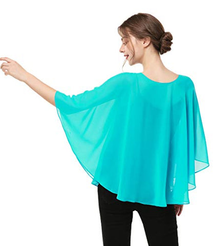Capes for Womens Casual chiffon shawl Casual Chiffon Cape Sheer shawls and wraps Poncho Capelets Cover Up - color: Aqua Green