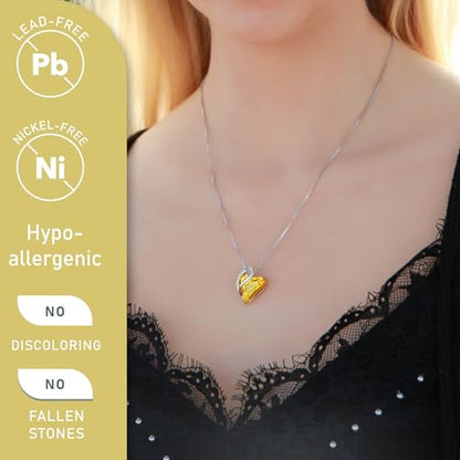 Leafael Gift Necklaces for Women, Infinity Love Birthstone Heart Crystal Pendant, Birthday Anniversary Jewelry for Wife, Mom, and Her, Silver Plated, 18" + 2" Adjustable Chain - color: 11b-November-Citrine Yellow