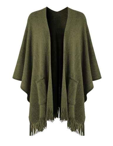 Ferand Shawl Wraps for Women, Cozy Lightweight Poncho Cape with Pockets, Warm for Fall Winter Travel - color: Army Green