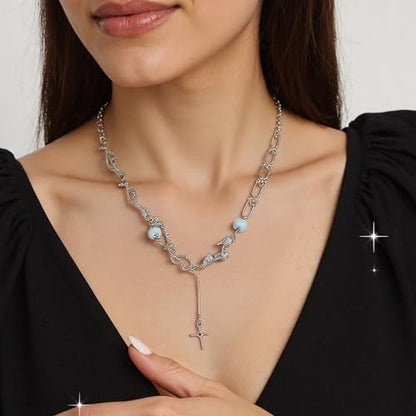 Y2k Irregular Necklace Star Pendant Moonlight Stone Fashion Collar Chain Design Spicy Silver Jewelry for Women - color: Style7