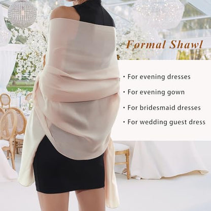 RIIQIICHY Women Shawls and Wraps for Evening Dresses Like Chiffon Silk Scarf Formal Silky Pashmina Shawls for Weddings - color: Beige-5