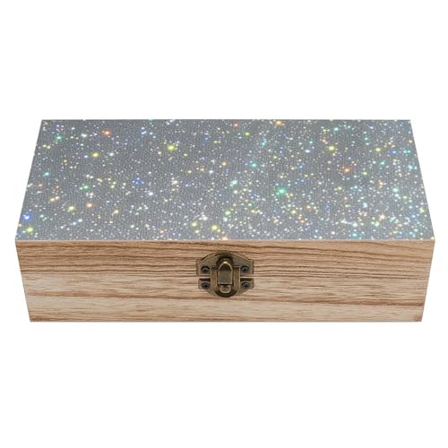 Glitter Wooden Storage Box (7.9" X 3.9" X 2.3"),Vintage Wooden Jewelry Box with Hinged Lid Natural Wood Keepsake Storage Boxes, Decorative Rustic Organizer for Home Decor Crafts Rings Gifts - color: Glitter