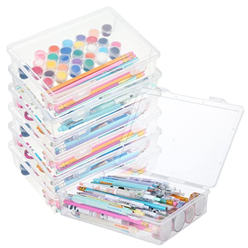 Qunclay 6 Pcs 10.6'' x 7.7'' x 2'' Plastic Storage Box with Lid Multipurpose Craft Organizers Plastic Containers Clear Pencil Case Art Satchel Storage Case for Beads Ornaments Crafts Accessories - size: 10.6'' x 7.7'' x 2''