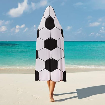 Soccer Ball White and Black Large Size Comfortable Hooded Blanket, Warm Blanket 60"x80" - color: Soccer Ball White and Black, size: 60"x80"