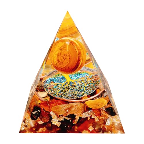 Orgone Pyramid Energy Generator, Natural Tiger's Eye Stone Orgonite Crystal Healing Pyramids for Reduce Stress Chakra Reiki Healing Meditation Attracts Lucky and Success, Wealth Health (6cm) - color: Yellow