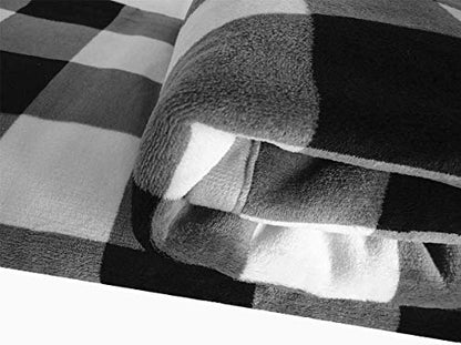 Buffalo Check Sherpa Throw 80'' x 60''- Soft Plush Flannel Blanket Throws for Bed/Couch/Sofa/Office/Camping - color: A-black/White Plaid, size: 60''x80''