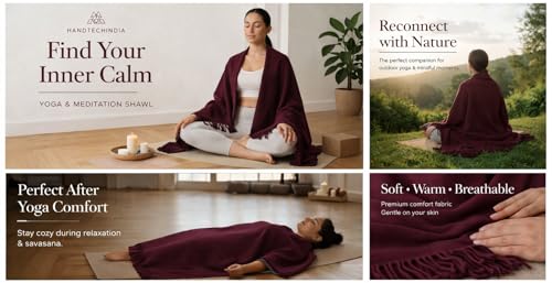 HANDTECHINIDA Tibetan Woolen shawl for Meditation Yoga Travel Champagne Nursing Pashmina Kashmiri Plus size Prayer Wrap - color: Shawl-4