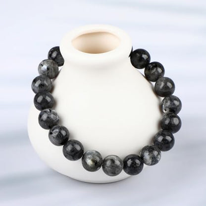 LPBeads Handmade Natural Gemstone Stretch Elastic Bracelet Healing Crystal Round Stone Beads Jewelry Gifts for Women Men - color: Black Larvikite, size: 10mm