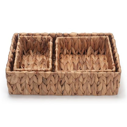 Water Hyacinth Rectangular Storage Basket for Organizing Natural Wicker Baskets for Shelves Pantry Bathroom Set of 3