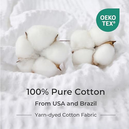 Lightweight Cotton Waffle Blanket Queen Size, Modern Two-Tone Check Pattern, Soft & Breathable for Bed, Couch, Sofa, All Seasons –Bright White, 90"x90" - color: Bright White, size: Queen