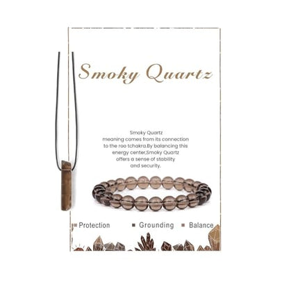 Pingyongchang Stress Relief Anxiety Yoga Bracelets Necklace Set,Healing Crystal Stone Mantra Bracelets for Women Natural Crystal Stone birthday Gifts For Teen Girls Black Leather Necklace for Men - color: Smoky Quartz