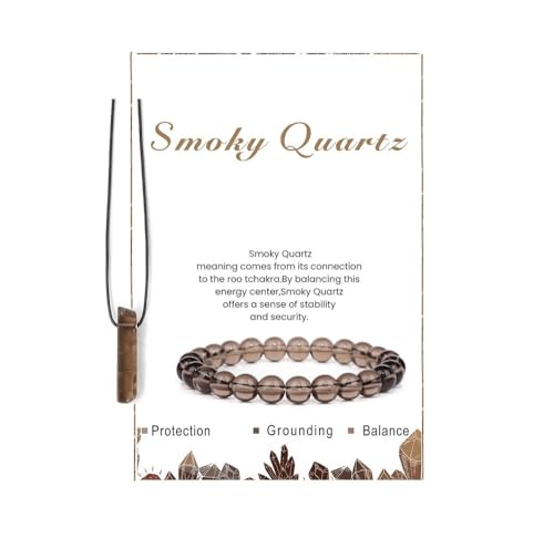 Pingyongchang Stress Relief Anxiety Yoga Bracelets Necklace Set,Healing Crystal Stone Mantra Bracelets for Women Natural Crystal Stone birthday Gifts For Teen Girls Black Leather Necklace for Men - color: Smoky Quartz
