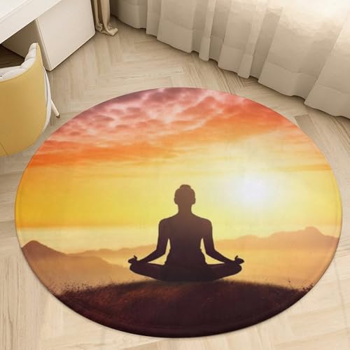 Yoga Meditation Round Area Rug Non SLI Floor Mat Rug Washable Low Pile Indoor Circle Carpet Soft Floor Protector Mat Pad for Bedroom Living Room Kitchen Office Decor 60 * 60cm - size: 2' (Round)