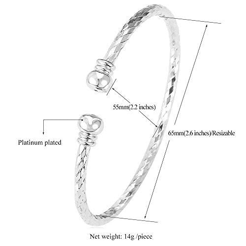 U7 Unisex Simple Cuff Bracelet 18K Real Gold Platinum Plated Fine Bracelets Fashion Jewelry Open Bangle Cuff Bracelets, Twisted or Heart Style - color: A. Basic Platinum