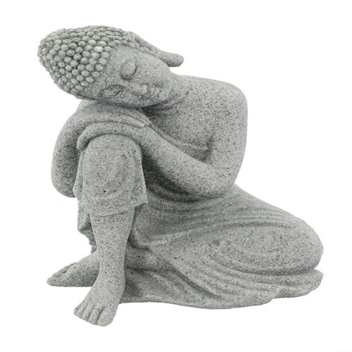 Buddha Statue, Handmade Sandstone Resin for SCULPTURE, Creative Zen Garden Aquarium Fish Tank Home Decor, Contemplate Pose 7.7x10.3x13.2cm(S)