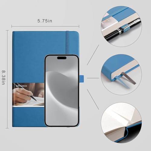 EMSHOI Dotted Journal Notebook, 256 Pages, 120 GSM Thick Paper, A5 Small 5.75"x8.38", PU Leather Hardcover, 5mm Dot Grid Notebook for Journaling, Planning, Drawing, Writing, Light Blue - color: LightBlue, size: A5-Dotted