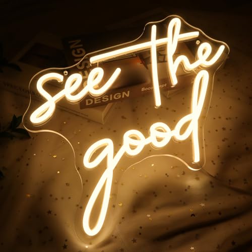 See The Good Neon Sign for Wall Decor, Warm White Led Signs for Room, USB Dimmable Neon Lights for Bedroom Home Living Room Party Cafe Business Pub Motivational Wall Art Birthday Gift - style: see the good