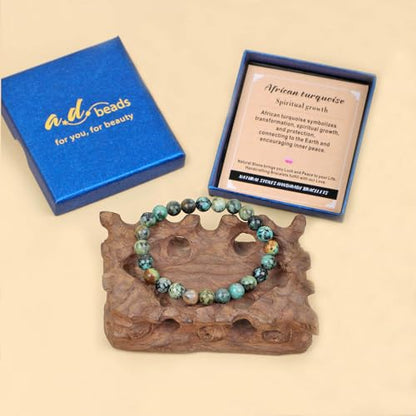 AD Beads Handmade Gemstone Stretch Elastic Bracelet Crystal Healing Reiki Nature's Beauty and Spiritual Essence Unisex - color: African Turquoise (Spiritual Growth), size: 4mm