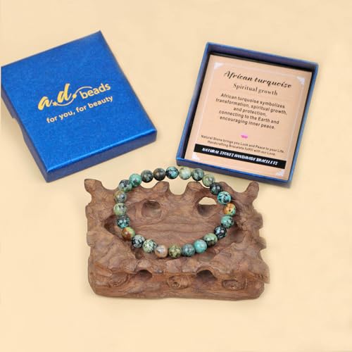 AD Beads Handmade Gemstone Stretch Elastic Bracelet Crystal Healing Reiki Nature's Beauty and Spiritual Essence Unisex - color: African Turquoise (Spiritual Growth), size: 8mm