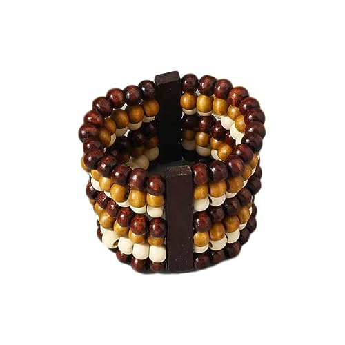 COLORFUL BLING Handmade Natural Wooden Beads Cuff Bracelet Woven Chunky Geometric Bangle for Women Summer Beach Boho Jewelry - color: mix round