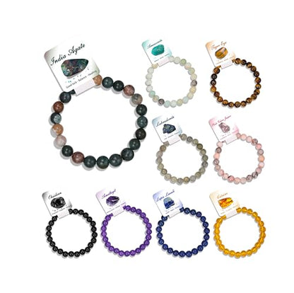 BOMAIL 9Pcs Healing Crystal Bracelets for Women Men 4mm 6mm 8mm Natural Stone Beaded Stretch Bracelet Set Handmade Gemstone Reiki Spiritual Jewelry Gifts - color: C:8mm