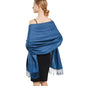 Silky Paisley Pashmina Shawl Scarf-Women's Soft Double-side Jacquard Pashminas Wrap for Evening Dress Travel Shawl - color: A-blue