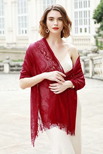 RIIQIICHY Shawls and Wraps for Evening Dresses Scarfs for Women Pashmina Wedding Formal Shawl - color: Wine Red-3