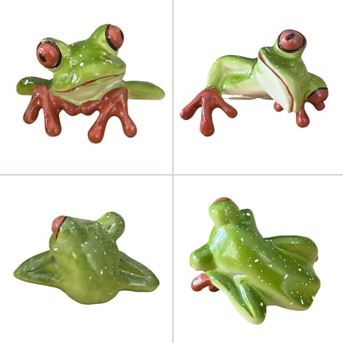 2 PCS Funny Resin Frogs Decor, 3D Creative Craft Frog Gifts Cute Frog Figurine Computer Monitor Plant Pot Office Desk Decor Personalized Car Dashboard Decorations Rearview Mirror Accessories