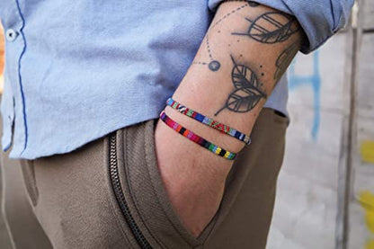Made by Nami 2 Pcs Boho Surfer Bracelets for Women and Men Waterproof and Adjustable Braided Bracelets Set of 2 for Ethnic Hippie Style - color: Purple E & Blue E)