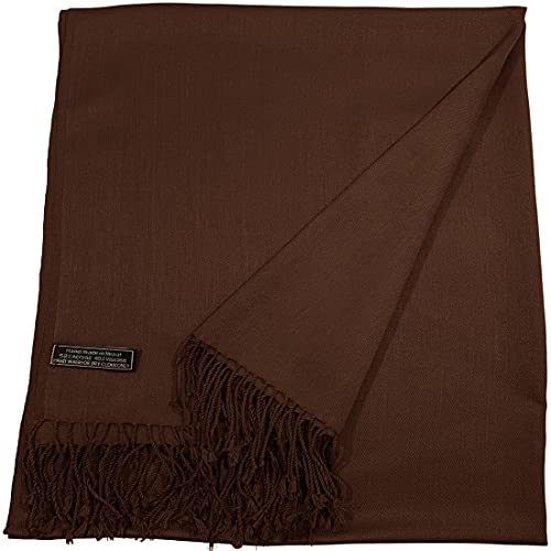 CJ Apparel Solid Color Tassels Design Nepalese Shawl Scarf Wrap Stole Throw Head Wrap Pashmina Gift Hand Made in Nepal New - color: Dark Brown