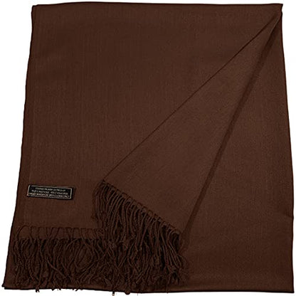 CJ Apparel Solid Color Tassels Design Nepalese Shawl Scarf Wrap Stole Throw Head Wrap Pashmina Gift Hand Made in Nepal New - color: Dark Brown