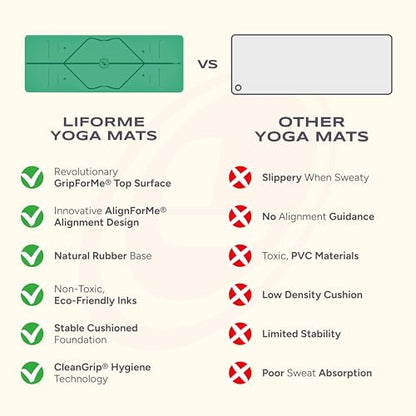 Liforme Original Yoga Mat – Free Yoga Bag Included - Patented Alignment System, Warrior-like Grip, Non-slip, Eco-friendly, sweat-resistant, long, wide, 4.2mm thick mat for comfort
