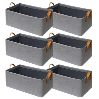 SNWDN 6 Pack Closet Cloth Storage Bins for Shelves, Medium Storage Baskets for Shelves, Fabric Bins for Closet organization with Handles（ Gray 15''L x 10''W x 8''H）