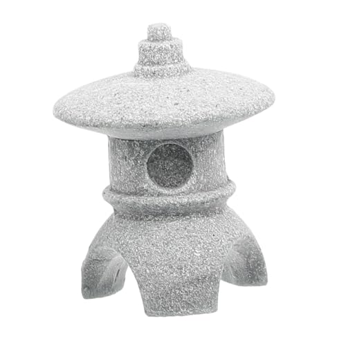 Japanese Pagoda Lantern Stone Sculpture Zen Garden Figurine for Home Decor Fish Tank and Micro Landscape Artistic Sandstone Statue for Outdoor and Indoor Use - color: Light Grey