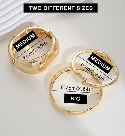 Chunky Gold Bangle Bracelets for Women, Dainty 14k Gold Plated Big Stackable Bangles Set, Trendy Statement Cuff Bracelet Stack Fashion Jewelry Gifts - style: 3 Chunky & thin bangles