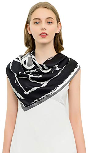 ANDANTINO 100% Pure Mulberry Silk Scarf 35" Large Square Lightweight Headscarf –Women’s Hair Wraps-With Gift Packed - color: 1-black