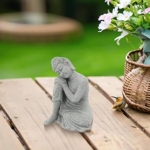 Buddha Statue, Handmade Sandstone Resin for SCULPTURE, Creative Zen Garden Aquarium Fish Tank Home Decor, Contemplate Pose 7.7x10.3x13.2cm(S)