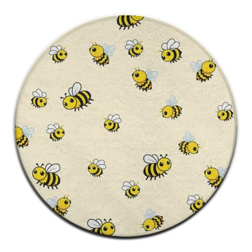 Modern Round Area Rug, Non-Slip Machine Washable Kitchen Office Circle Rug, Room Sofa Yoga Soft Round Carpet Compatible with Cute Bee Pattern 24inch(60cm) - color: Color563, size: 24inch(60cm)