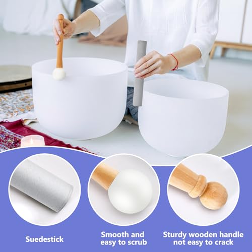 2 Pieces Singing Bowl Mallet Set， Suede Striker Solid and Hollow Sound Bowl Stick, Crystal Sound Bowl Rubber Mallet with Wood Handle for Playing Singing Bowl - size: mallet