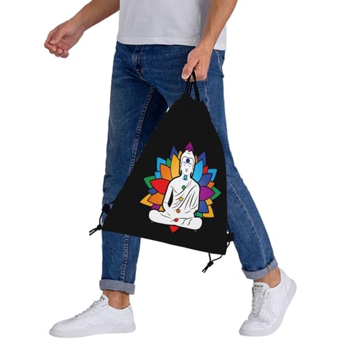 Buddha Chakra Meditation Drawstring Backpack Bag Sport Gym Sackpack for Men Women