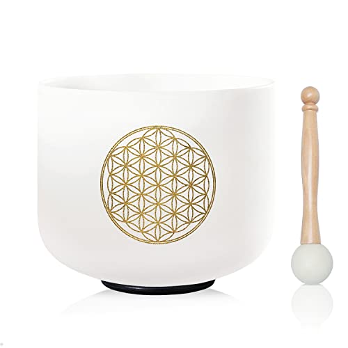 CVNC 528HZ C Note 8 Inch Flower Of Life Crystal Singing Bowl Meditation Sound Bath Sound Healing Chakra Singing Bowl - color: 528HZ 8 inch C note