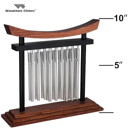 Woodstock Wind Chimes Tranquility Table Chime -Silver Aluminum Solid Rods, Small 9 - Inch Tall, Bell Percussion Instrument for Meditation, Yoga, Classrooms, Offices, Great for Awareness, Relaxation.