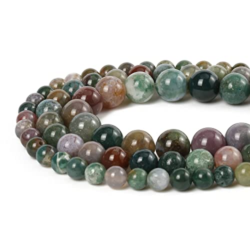 About 45pcs 8mm Natural Stone Beads Indian Agate Beads Energy Crystal Healing Power Gemstone for Jewelry Making, DIY Bracelet Necklace - color: Indian Agate, size: 8mm