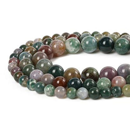 About 45pcs 8mm Natural Stone Beads Indian Agate Beads Energy Crystal Healing Power Gemstone for Jewelry Making, DIY Bracelet Necklace - color: Indian Agate, size: 8mm