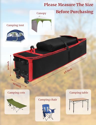 Wheeled Canopy Tent Replacement Bag 10x10x48, Heavy Duty 800D Oxford Carry Bag with Wheels & Handle, Waterproof Storage Case for Pop Up Canopy Frame - size: 10x10x48Inch