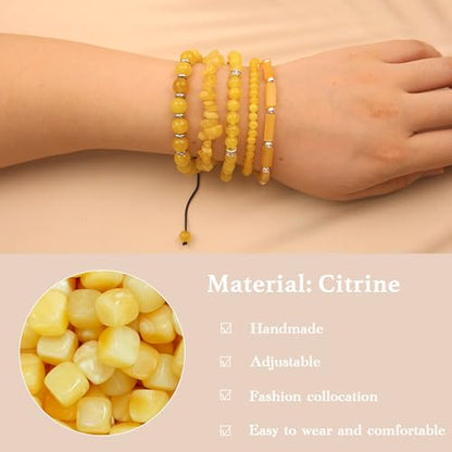 5Pcs Healing Crystal Bracelet for Women Men, Handmade Adjustable Gemstone Bracelets Beaded Reiki Energ Bracelet Set Jewelry Gifts for Women Men - color: Citrine