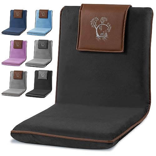Japanese Meditation Floor Chair with Back Support for Adults - Premium Meditation Chair with Adjustable & Foldable Back for Seating, Yoga & Gaming — Folding Backjack Chairs with Backrest for Adults - color: Black Brown, style: Square