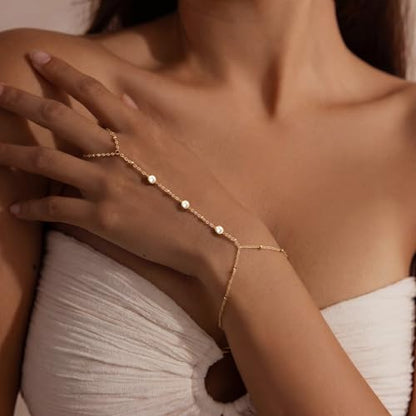 DEARMAY Gold Bracelets for Women Waterproof, 14K Gold Plated Stackable Jewelry Sets Non Tarnish Trendy Thin Dainty Cuban Link Paperclip Chain Bracelet Stack Fashion Accessories Gifts for Womens - style: Gold Hand Chain BRACELET