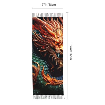 Astronaut Sitting in Yoga Chakra Scarf for Women Warm Soft Scarves Fashion Fringed Shawl Casual Tassel Blanket Scarf - color: Chinese Dragon